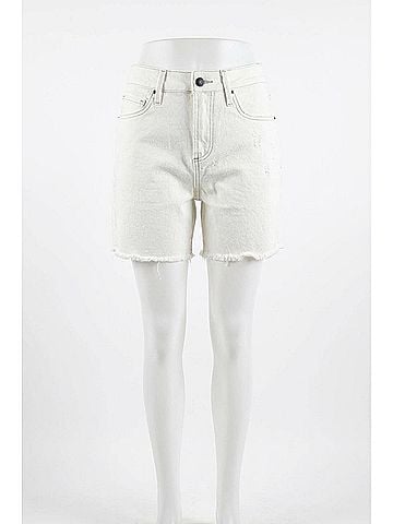 Mica High Rise Distressed Frayed Hem Shorts in Misty White (view 2)