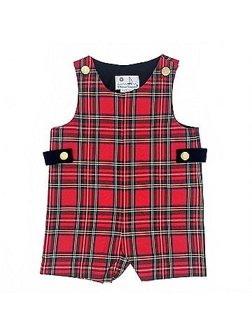 Florence Eiseman Kid's Plaid Shortall Romper in Red (view 1)
