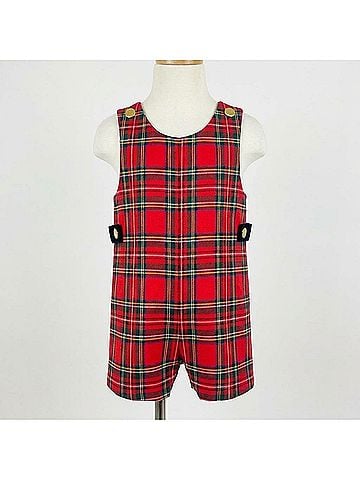 Florence Eiseman Kid's Plaid Shortall Romper in Red (view 2)
