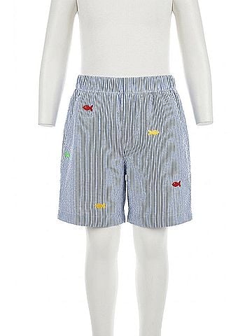 Florence Eiseman Kid's Under The Sea Fish Seersucker Shorts in Blue (view 1)