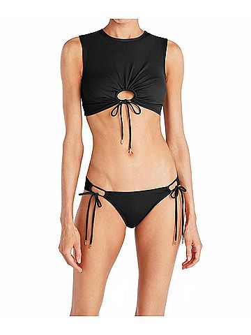 Robin Piccone Women's Pua Tie Side Bikini Bottom in Black (view 2)