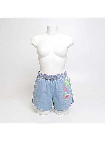 Billie Blush Girls Palm Tree Denim Shorts in Blue (view 2)