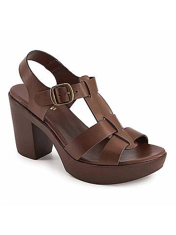 Andrea Women's T-Bar Platform Sandals in Dark Brown (view 1)