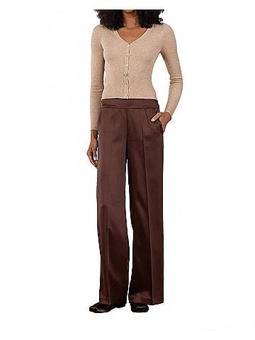Avenue Montaigne Carla Palazzo Pant in Liquid Satin Brown (view 2)
