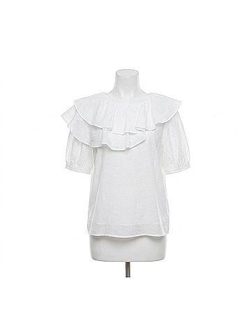 Jade Casual Flutter Neck Top in White (view 1)