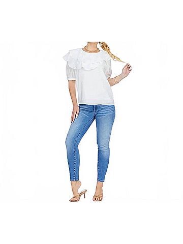 Jade Casual Flutter Neck Top in White (view 2)