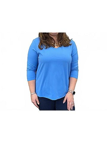 MULTIPLES 3/4 Sleeve V-Neck Top in French Blue (view 2)