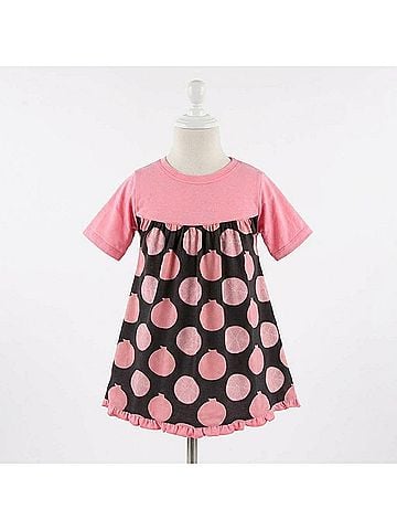 Kickee Girls' Short Sleeve Swing Dress in Zebra Pomegranate (view 2)