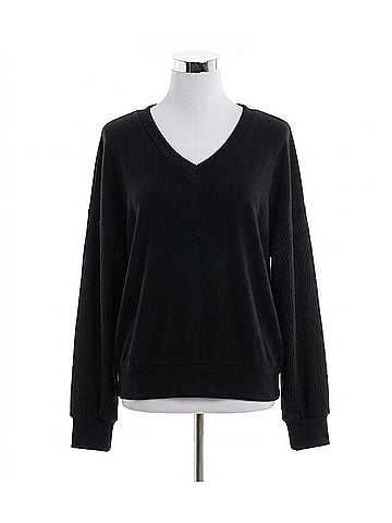Ariella V-Neck Top With Contrast Sleeve in Black (view 1)