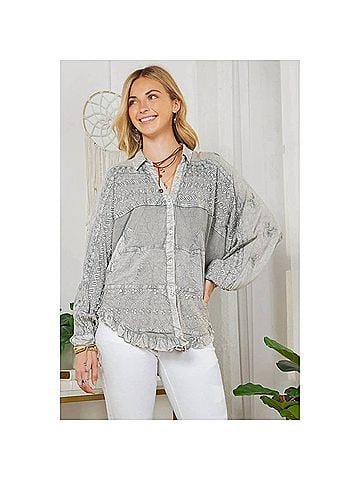Young Threads Stonewashed Rayon Bat Sleeves Top in Grey (view 2)