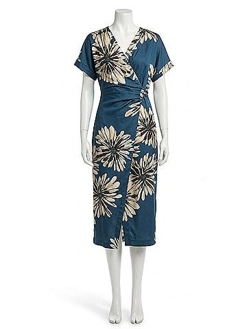Brunello Cucinelli Floral Midi Silk Dress in Blue (view 1)