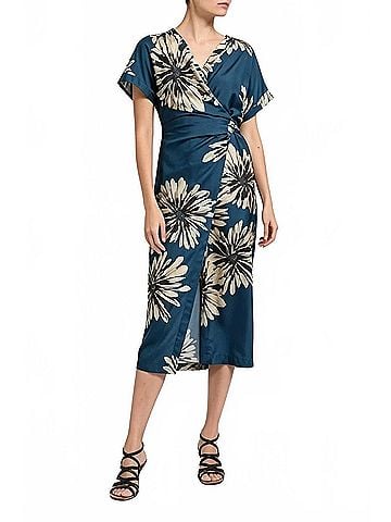 Brunello Cucinelli Floral Midi Silk Dress in Blue (view 2)