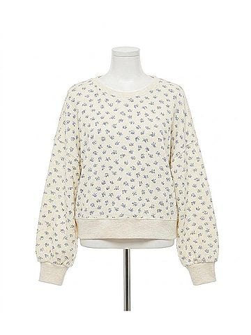 Very J Oversized Floral Printed Casual Knit Top in Cream (view 1)