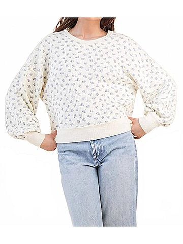 Very J Oversized Floral Printed Casual Knit Top in Cream (view 2)