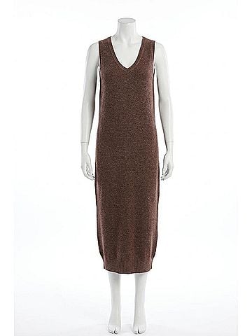 Brunello Cucinelli Sleeveless Midi Dress in Brown (view 1)