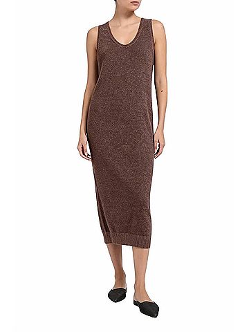 Brunello Cucinelli Sleeveless Midi Dress in Brown (view 2)