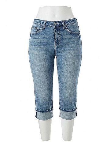 YMI Mid Rise Premium Stretch Essential Cuff Capri Pants in Blue (view 1)