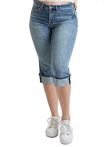 YMI Mid Rise Premium Stretch Essential Cuff Capri Pants in Blue (view 2)
