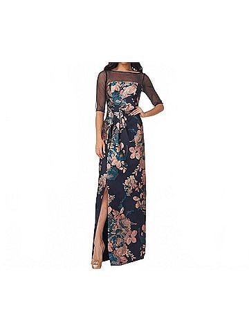 Kay Unger Catrina 3d Bow Floral Jacquard Gown in Classic Navy/Apricot (view 2)