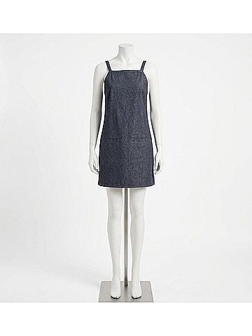 Theory Square Neck Mini Dress in Indigo Crisp Denim (view 2)