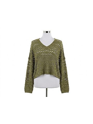 Angie V-Neck Cropped Sweater in Green (view 1)