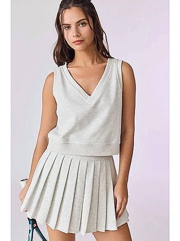 Papermoon Cropped Vest And Pleated Mini Skirt Set in White Melange (view 2)