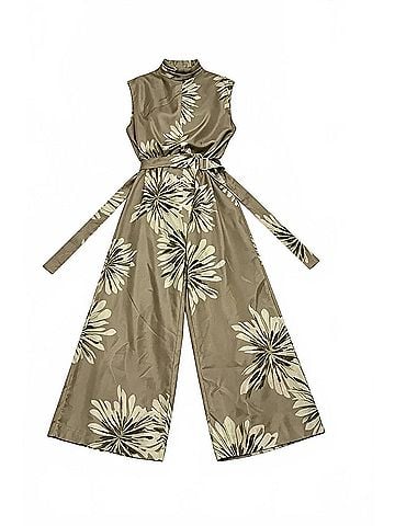 Brunello Cucinelli Women's Floral Bloom Print Sleeveless Jumpsuit in Khaki Silk (view 1)