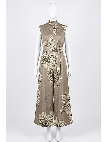 Brunello Cucinelli Women's Floral Bloom Print Sleeveless Jumpsuit in Khaki Silk (view 2)