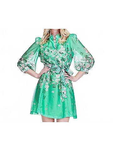 Jade The Enchanted Bloom Mini Dress in Emerald Green (view 2)