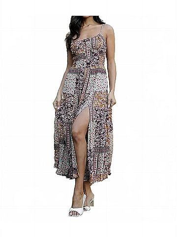 Angie Spaghetti Strap Dress With Tie Front in Multi (view 2)