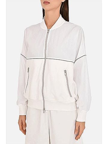 Brunello Cucinelli Poplin Paneled French Cotton Blend Terry Jacket in White (view 2)