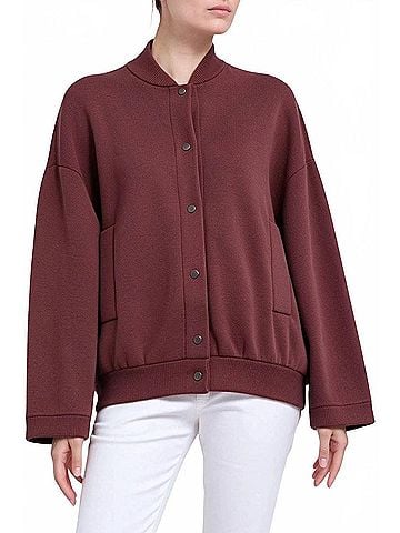 Brunello Cucinelli Women's Knit Bomber Jacket in Bordeaux / Burgundy (view 2)
