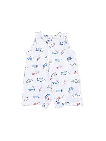 Angel Dear Kids Fishing Lures Muslin Sleeveless Shortie Romper in White (view 1)