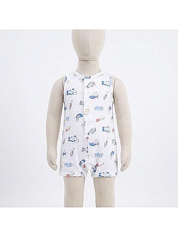 Angel Dear Kids Fishing Lures Muslin Sleeveless Shortie Romper in White (view 2)