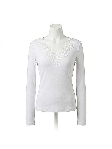Dylan Remi V-Neck With Lace Trim Top in White (view 1)