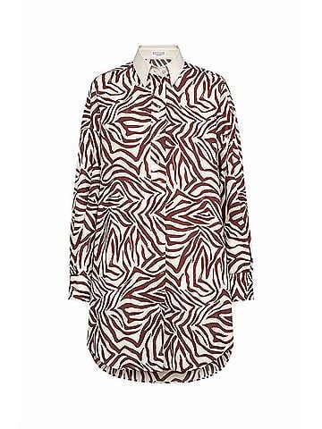 Brunello Cucinelli Women's Zebra Print Shirt Dress in Maroon And Cream (view 1)