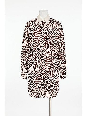 Brunello Cucinelli Women's Zebra Print Shirt Dress in Maroon And Cream (view 2)