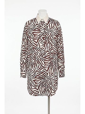 Brunello Cucinelli Women's Zebra Print Shirt Dress in Maroon And Cream (view 2)