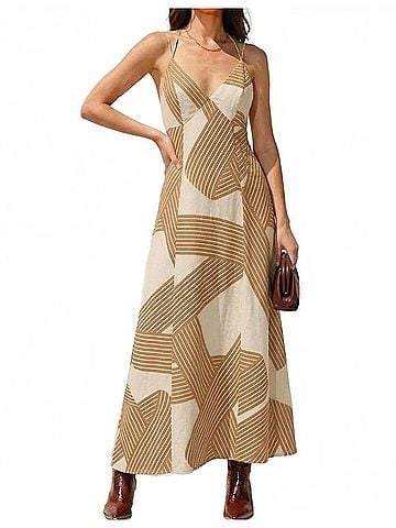 Illa Illa Abstract Art Dress in Camel (view 2)