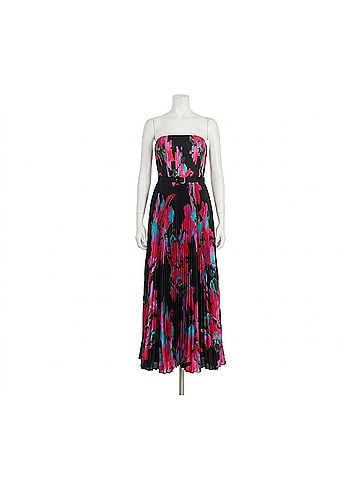 Hutch Women's Floral Pleated Strapless Maxi Dress in Black/Pink (view 1)