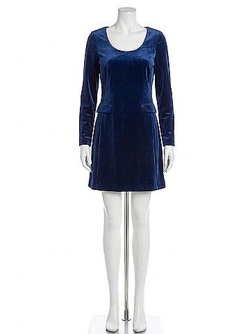 Theory Velvet Long Sleeve Shift Dress in Blue (view 1)