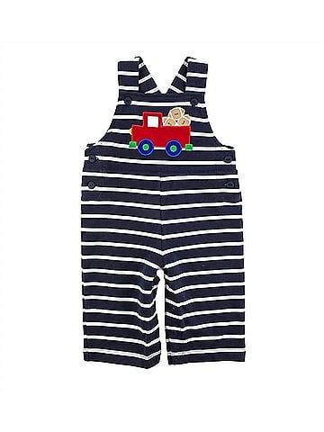 Florence Eiseman Kid's Stripe French Terry Knit Football Truck Jumpsuit in Navy/White (view 1)