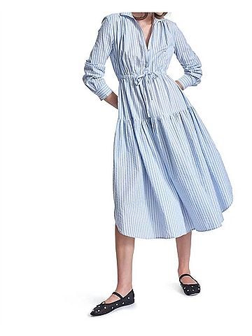 Corey Lynn Calter Scottsdale Midi Dress in Blue Stripe (view 2)