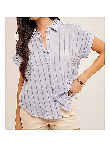 Hem & Thread Tina Stripe Top in Blue (view 2)
