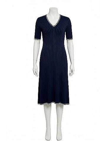 Brunello Cucinelli Women's Short Sleeve Midi Dress in Dark Navy (view 1)