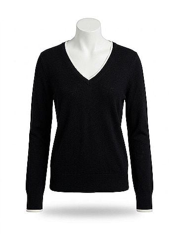 Be Cool Lexi Varsity Style V Neck Top in Black (view 1)