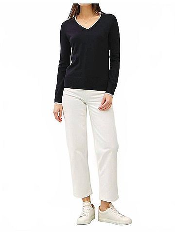 Be Cool Lexi Varsity Style V Neck Top in Black (view 2)