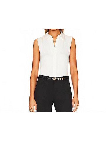 Theory Tanelis Sleeveless Silk Georgette Top in Ivory (view 2)