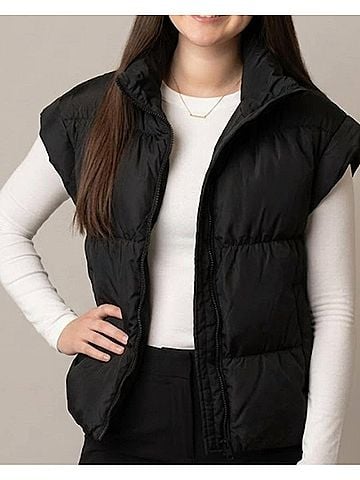 Ellison Front Zip Puffer Vest in Black (view 2)