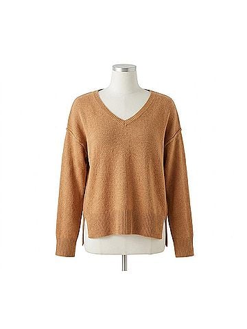 Staccato V-Neck Raw Edge Seam Pullover Sweater in Gold (view 1)
